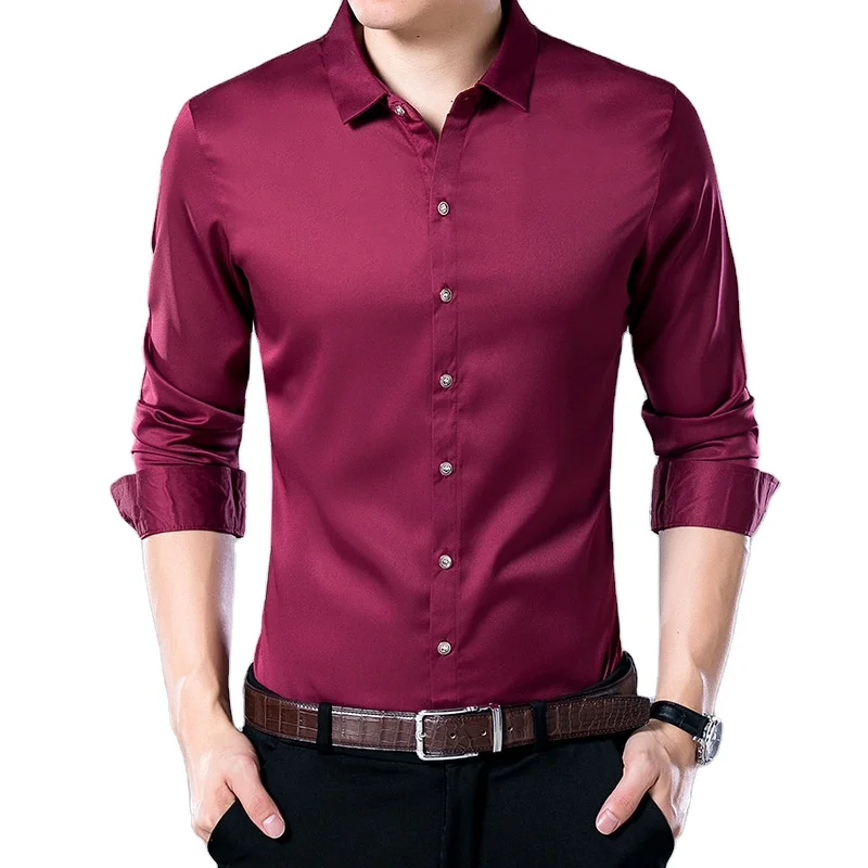 

Fashionable formal style man's long sleeve plain color wedding uniform shirt