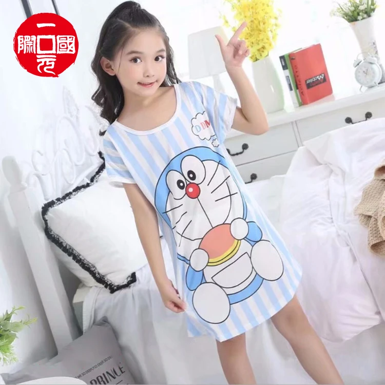 

Girls cute thin pajamas nightdress summer short-sleeved cartoon dress