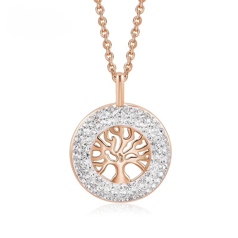 

Simple hollow out diamond inlaid rose gold tree of Life Pendant Necklace