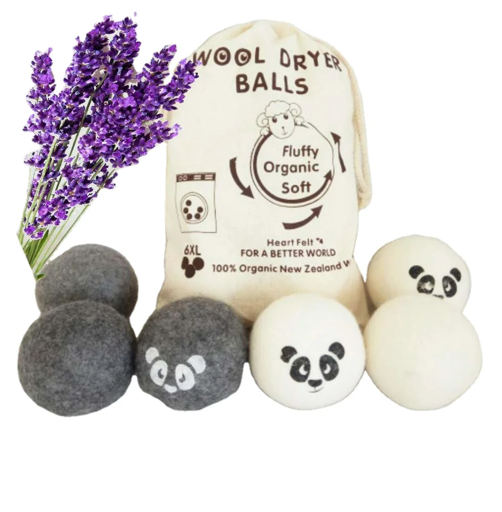 

Wool Dryer Balls 7.5 cm 6-Pack, 100% Organic New Zealand Wool Reusable Tumble Dryer Ball Wool Drying Balls Natural, White grey dark grey