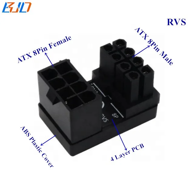 

ATX 8pin Male 180 Degree Angled to 8 Pin Female Power Adapter for Desktops Graphics Card, Black