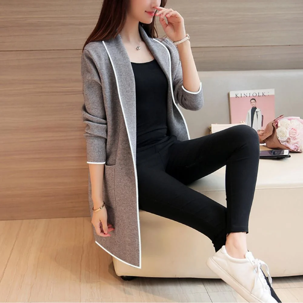 

New Hot sale Women Long Cardigan mid-long style women long coat knitted Solid for winter J0159-1