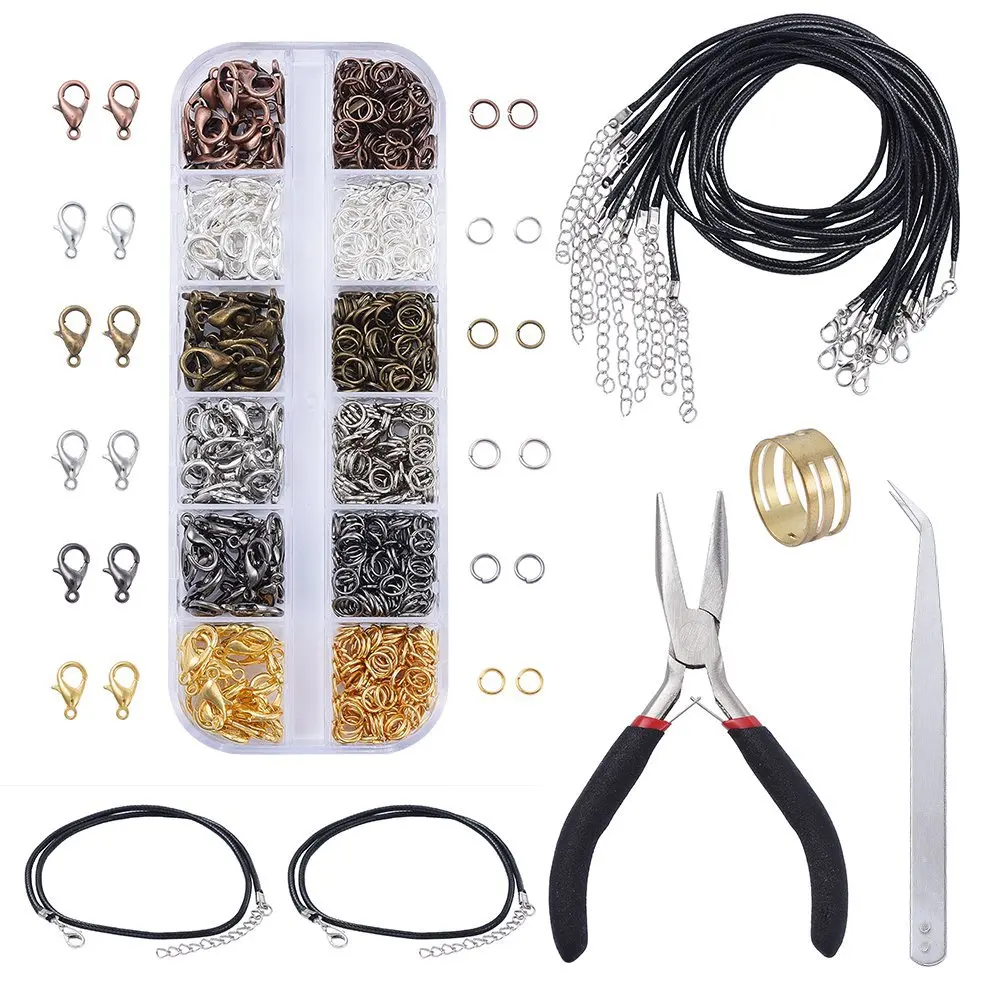 

Hot Style Handmade Making Necklace Material Diy Jewelry Accessories Closed Loop Lobster Buckle Wax Leather Rope Set With Tools, Multi color