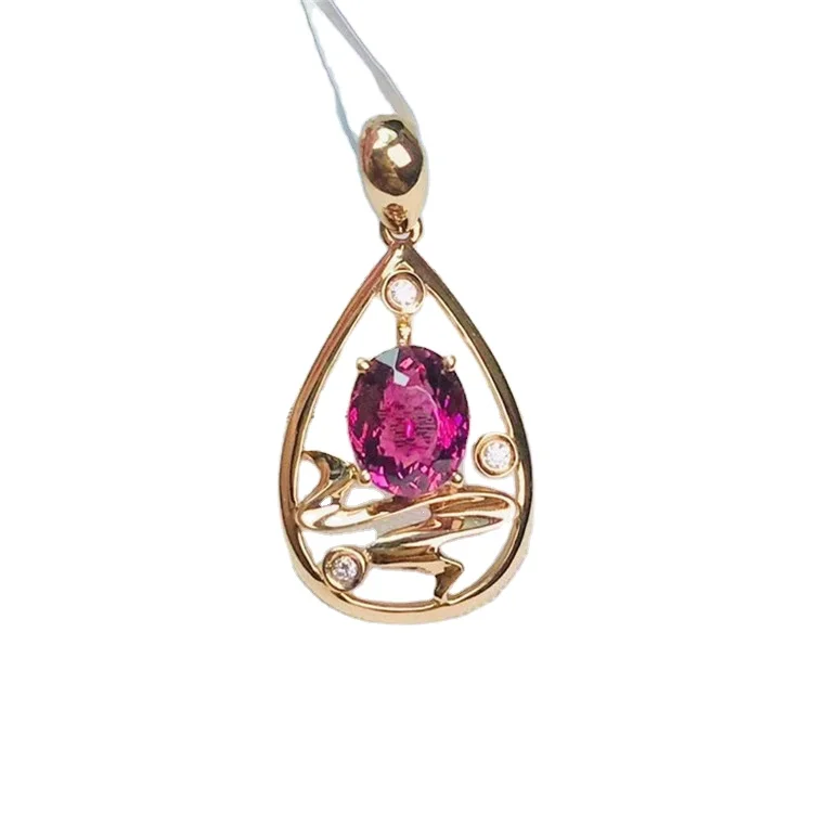 

SGARIT fine jewelry 18k gold natural gemstone 1.3ct natural tourmaline charm pendant