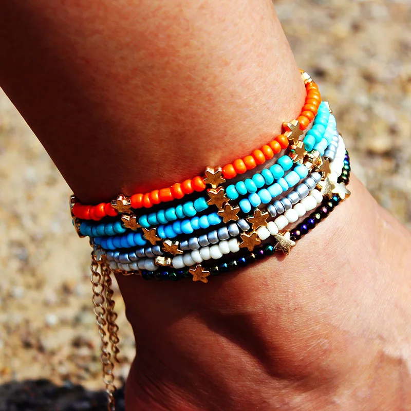 

Summer Fashion Women Foot Jewelry Boho Seed Bead Anklet Ankle Bracelet Bohemian Bead Star Charm Anklet For Women Girls