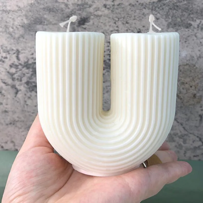 

U Shaped Stripe Silicone Candle Mould Pillar Arch Taper Curl Candle Silicone Mold Home Decoration, As the picture