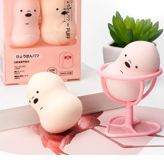 

The new soft facial gourd beauty egg 2 sets of cute expressions powder puff soft wet and dry makeup sponge puff, Nude pink