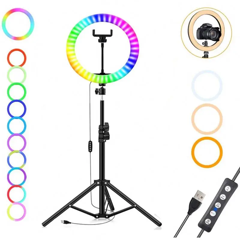 

High quality live broadcast 10 inch beauty makeup rgb colour led selfie ring fill light