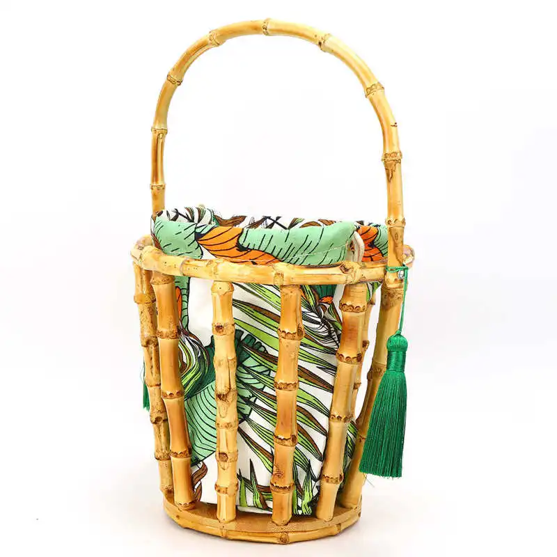 

Bamboo retro rattan bag new straw handbag women shoulder Messenger bag ladies temperament portable small round bag, Bamboo purse bag