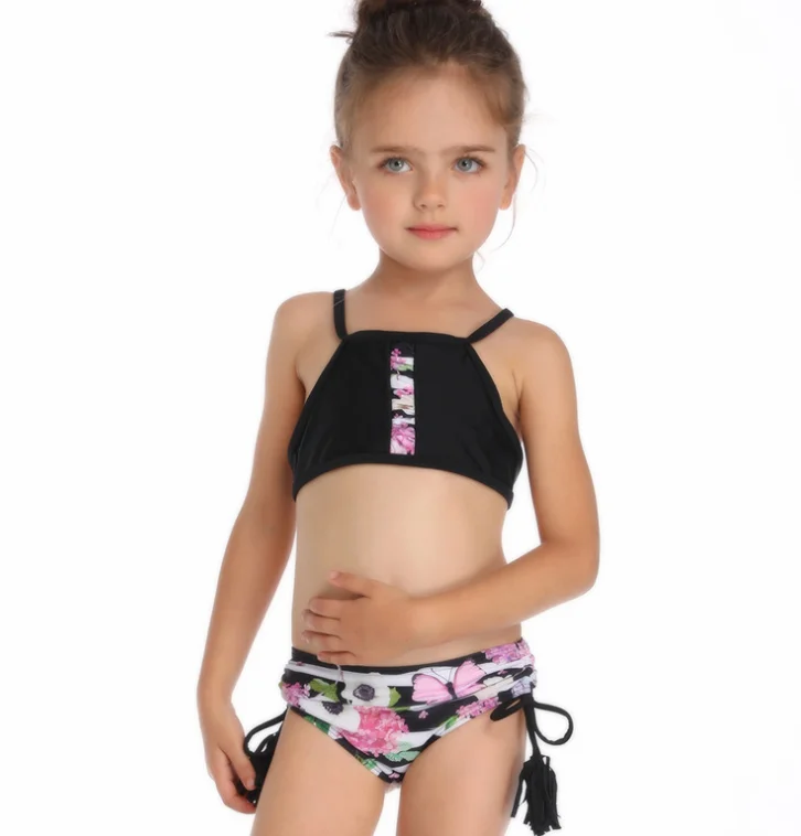 

Hot sale cross back string children bikini, Pink, green