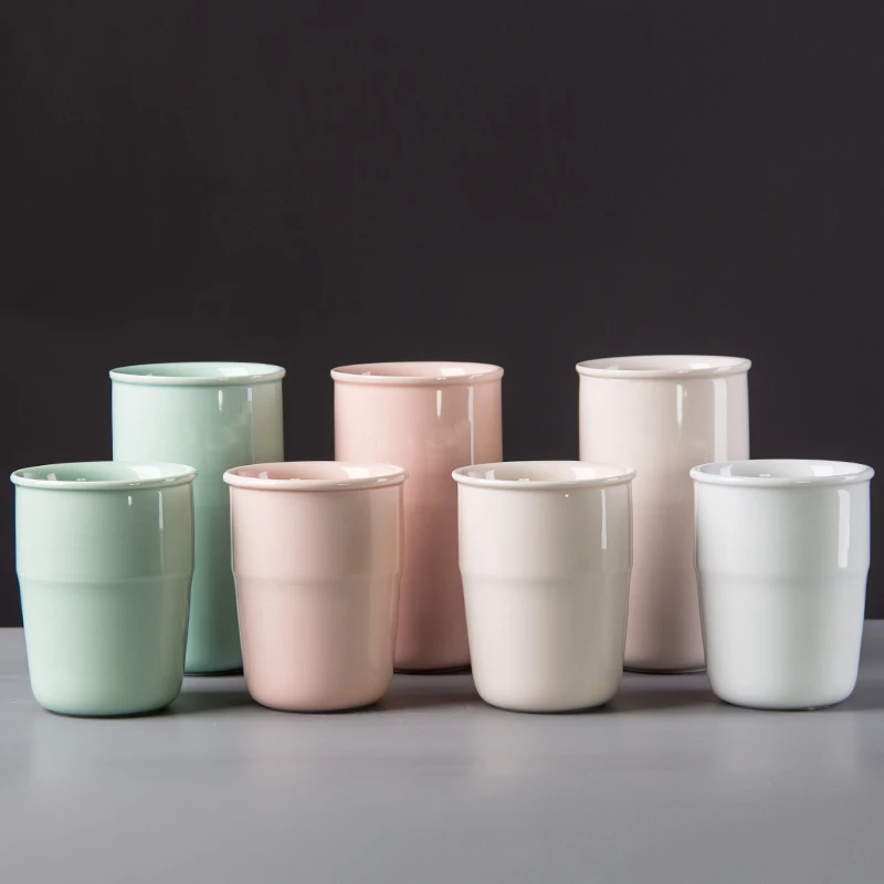 

Pink Double layer Ceramic Tea mugs customizable modern outdoor two walls coffee mug porcelain heat insulation for wedding, White, black ,sapphire blue,olive green