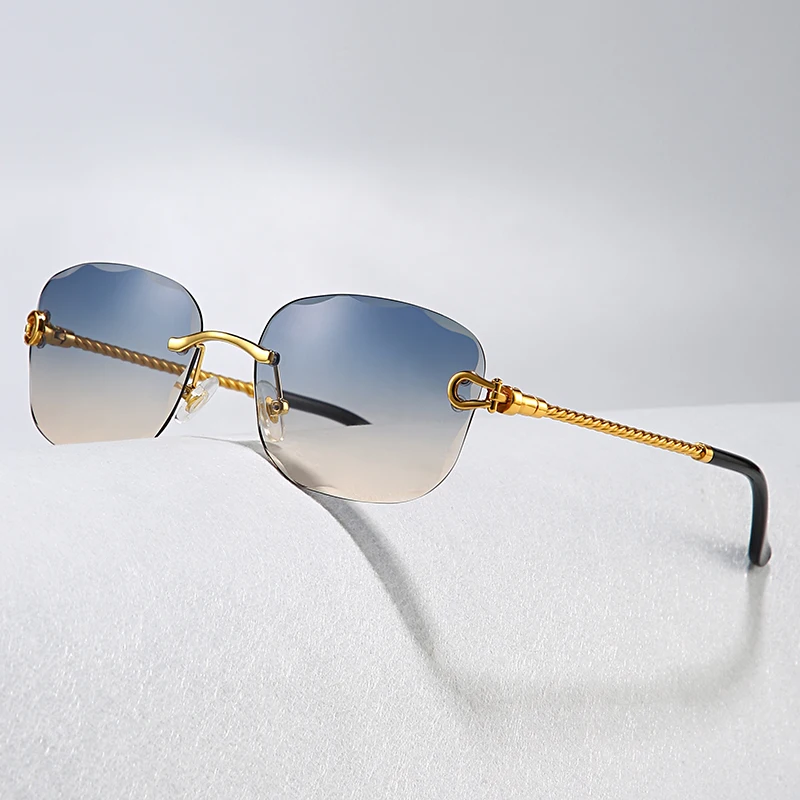 

HBK 2023 new frameless sunglasses rectangle frame diamonds cutting rimless sun glasses women men