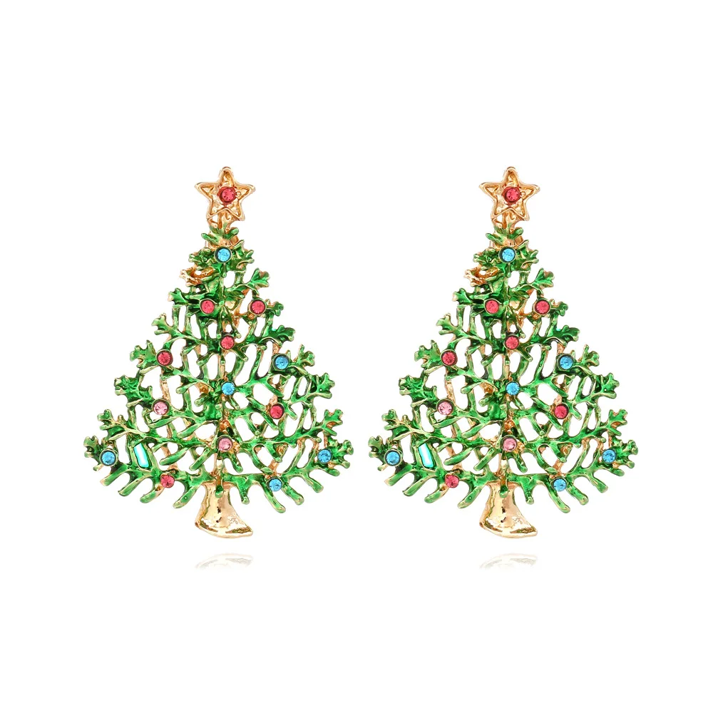 

New Christmas Earrings for Women's Fashion Simple Dripped Oil Diamond Christmas Tree Earrings