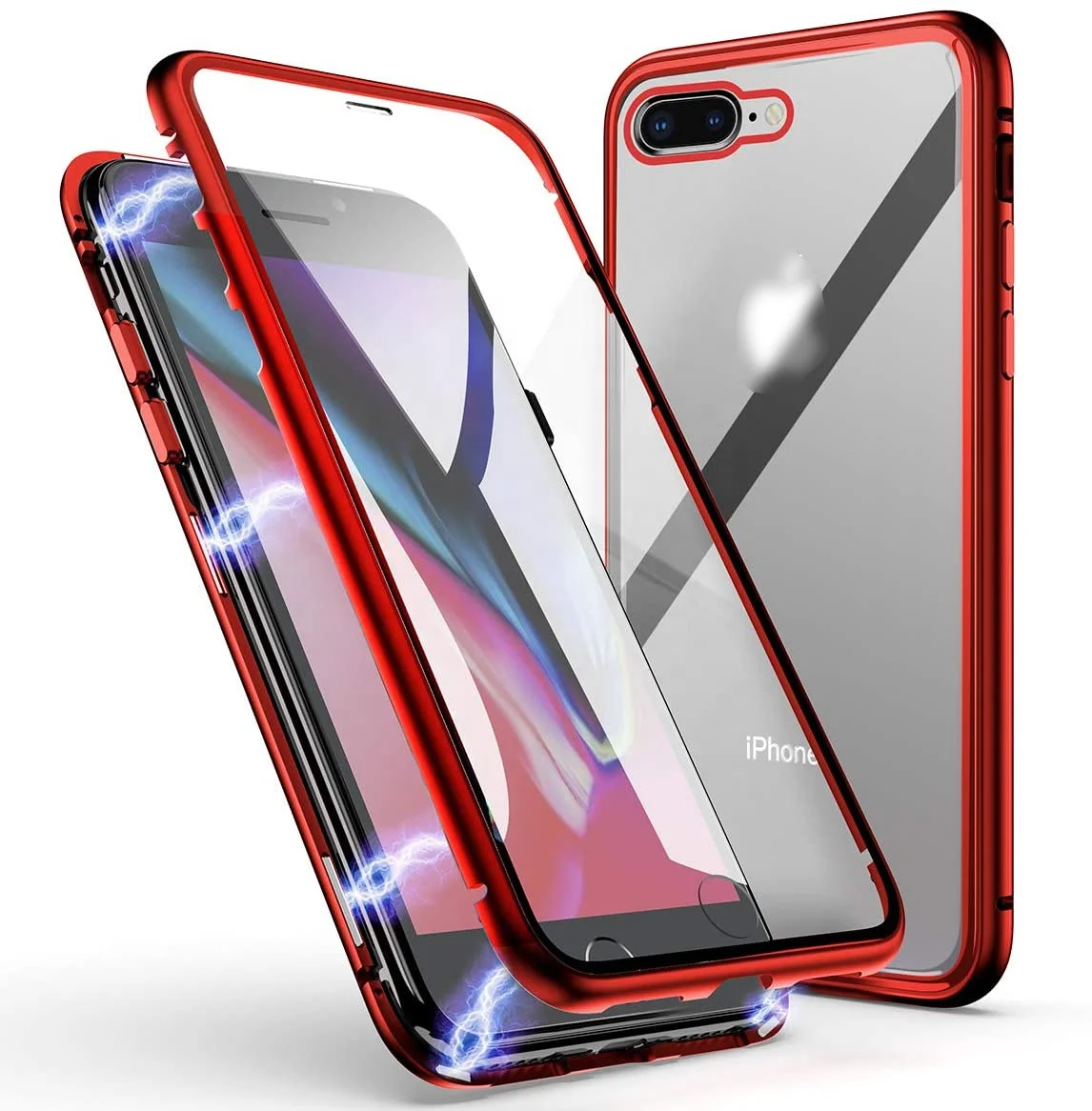 

ZHIKE Metal Aluminum Frame Double Sided Tempered Glass 360 Degree Protection Magnetic Phone Case for iPhone 7 Plus iPhone 8 Plus, Black, red, different gradient colors