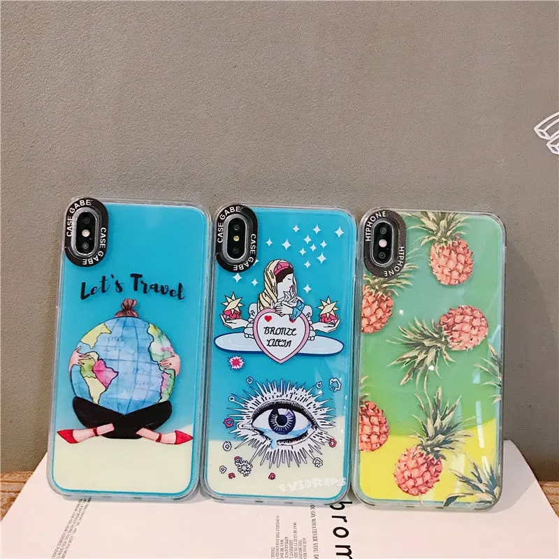 2019 Neon Sand Liquid Case for iPhone xs max Phone Cover Luminous Glitter Phone Case for iPhone 11pro max 8 7 6 Plus