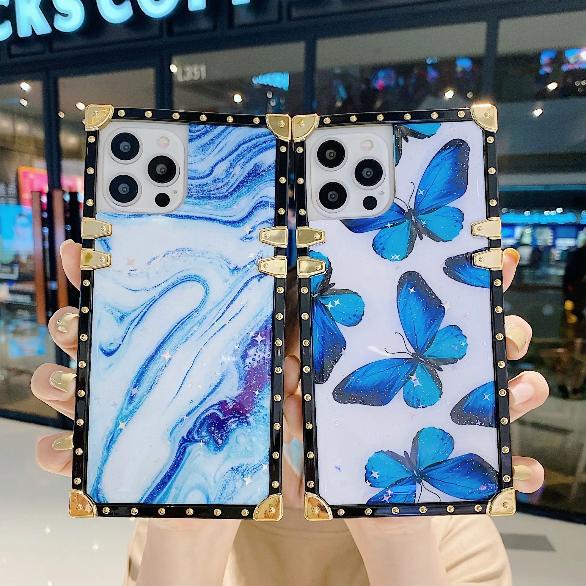 

For iPhone 11 12 Pro Max XR Xs Max 6 7 8 Plus Luxury Diamond Shiny Bling Glitter Marble Square Phone Case Cover