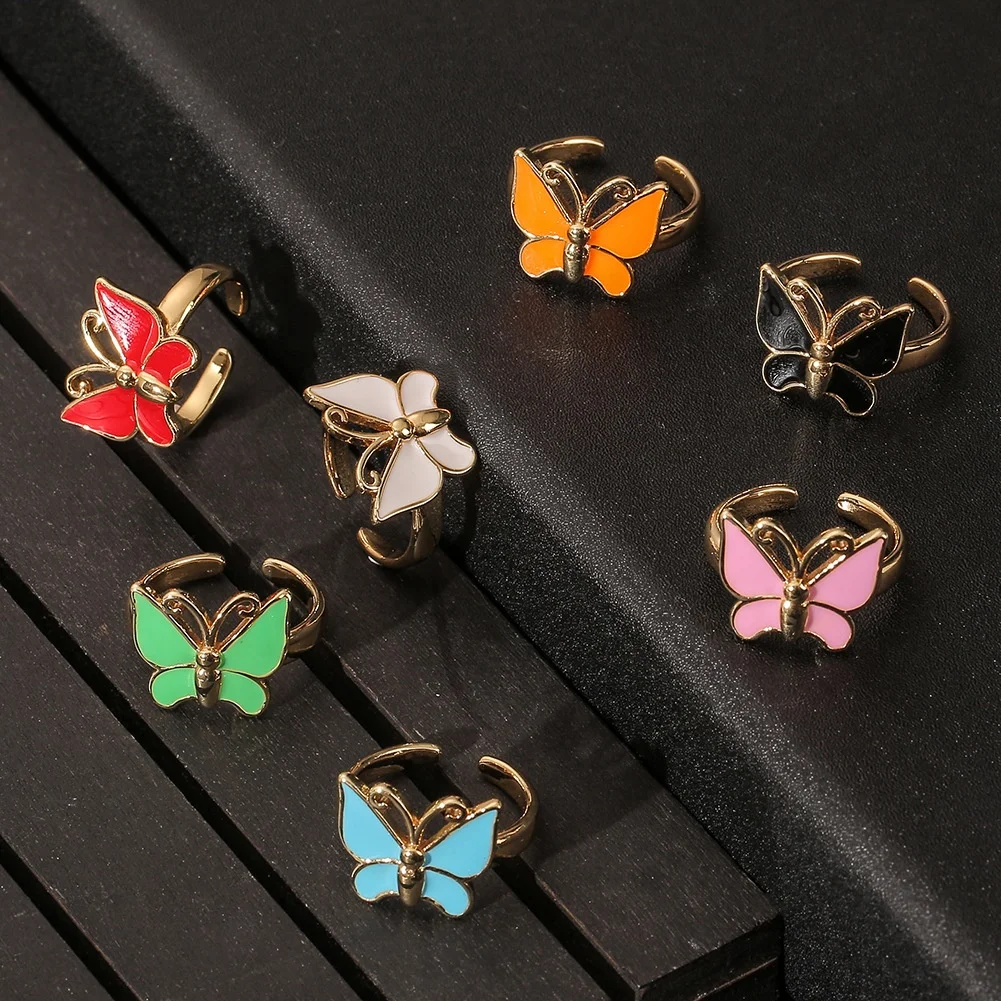 

Hot Selling Fashion Y2K Jewelry Women Colorful Butterfly Enamel Index Finger Rings Dripping Oil Open Gold Plated Adjustable Ring
