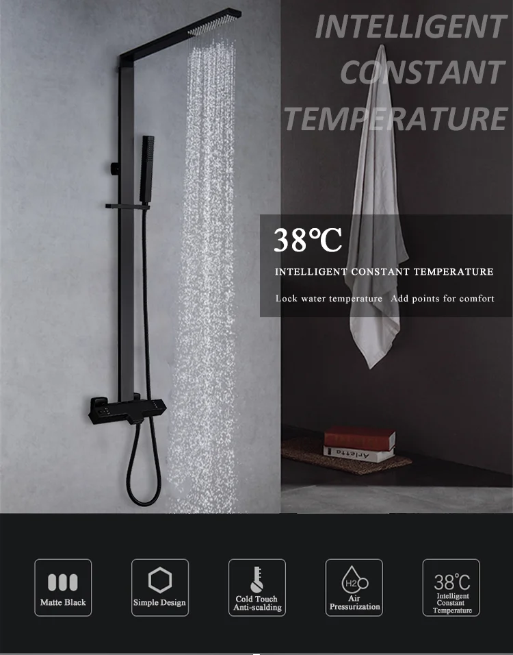 3 Way Bar Thermostatix Copper Bath Room Rain System Thermostatic Set Smart Luxury Tap Faucet Mixer Bathing Shower