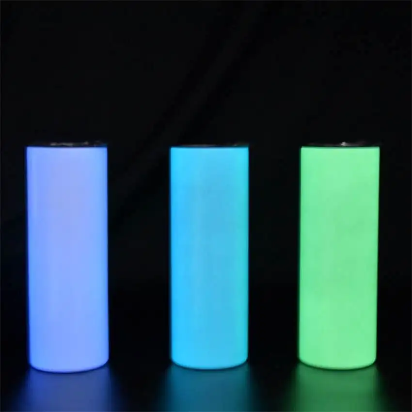 

Glow in the dark 20 oz straight skinny stainless steel vacuum sublimation blanks tumbler cup in bulk with lid and straw