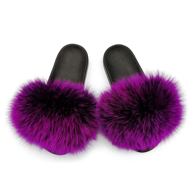 

Multiple Colour Real Fox Fur Slippers custom brand women fur slides slippers, Customized color