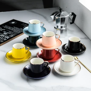 Image of Espresso Porcelain Coffee Tea Set Turkish Ceramic Cup and Saucer Set