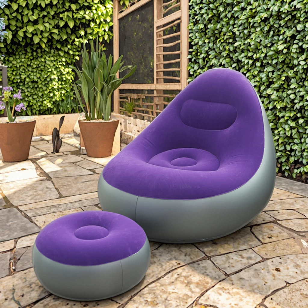 Wholesale Single Folding Inflatable PVC Sofa Bed with Recliner Outdoor Living Room Furniture for Camping