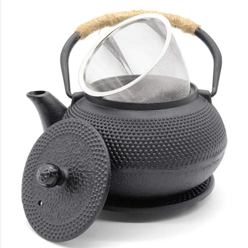 

UPORS Cast Iron Teapot 600/800/1200ML Japanese Iron Tea Pot with Stainless Steel Infuser Tea Kettle for Boiling Water Oolong Tea, Black