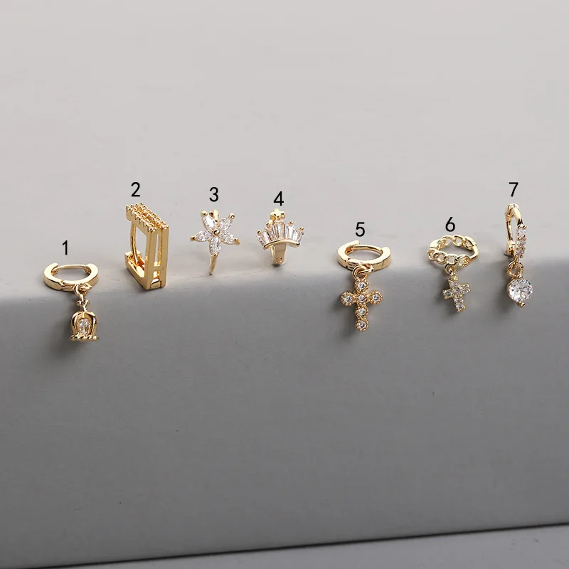 

20100901 Pendant drop earrings cartilage huggies earrings zircon copper jewelry stainless steel hoop earrings