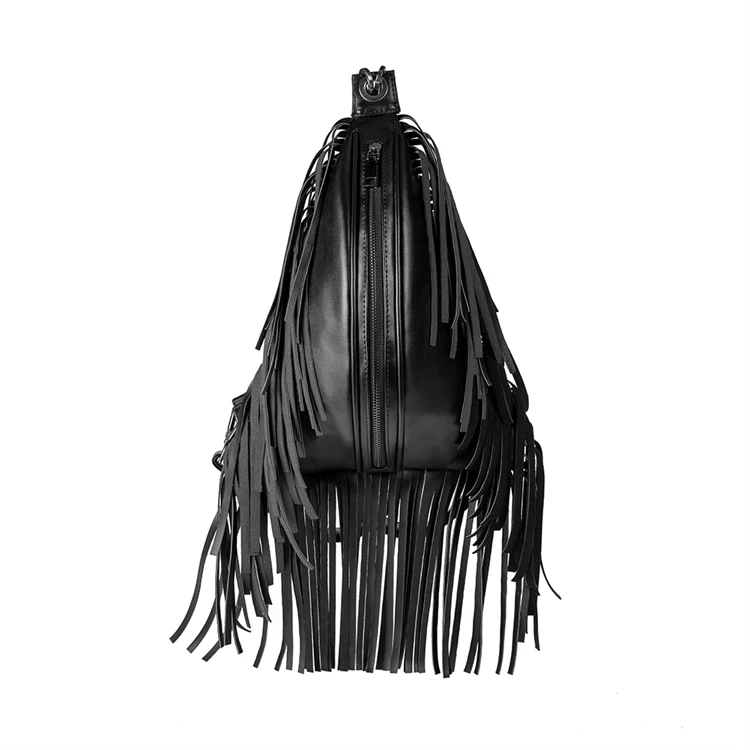 

best seller Women Fringed with Tassel Messenger Shoulder Bag Fashion Pu backpack, Black