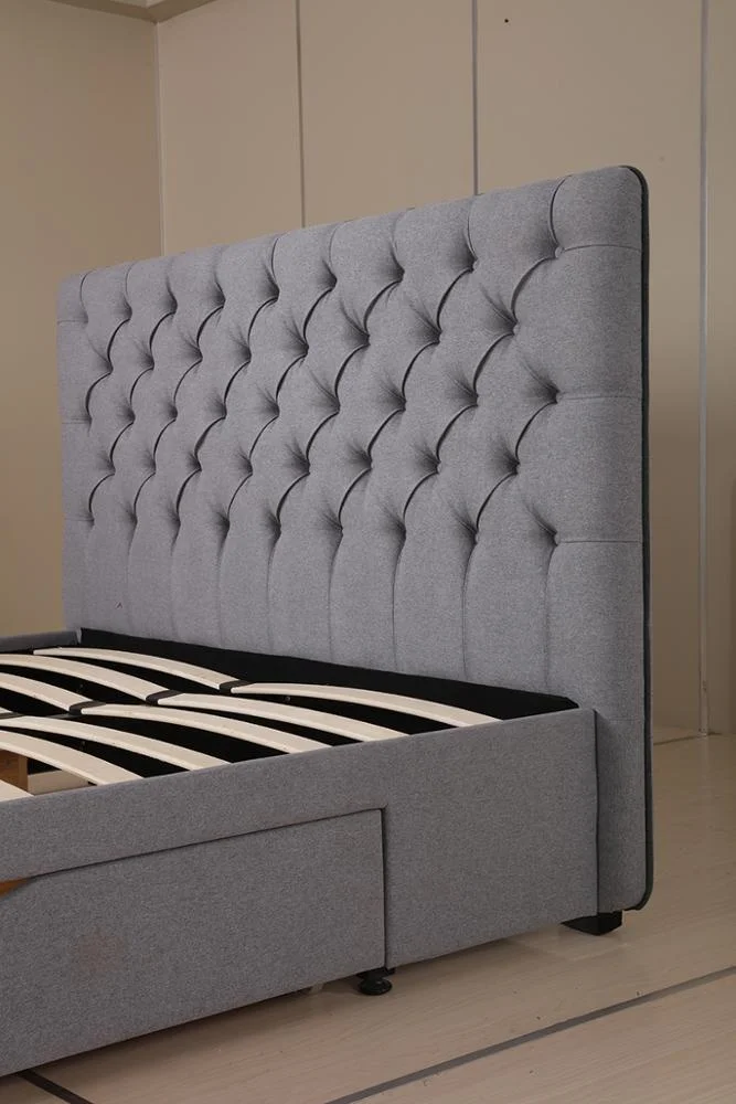 
Factory Linen Ottoman Latest Double Bed Design King Size Soft Bed 