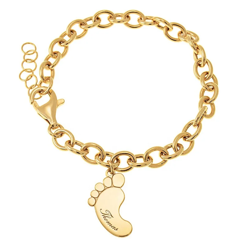 

Customization 18K Yellow Gold Plated Oval Cable Flat Chain Footprint Name Bracelet
