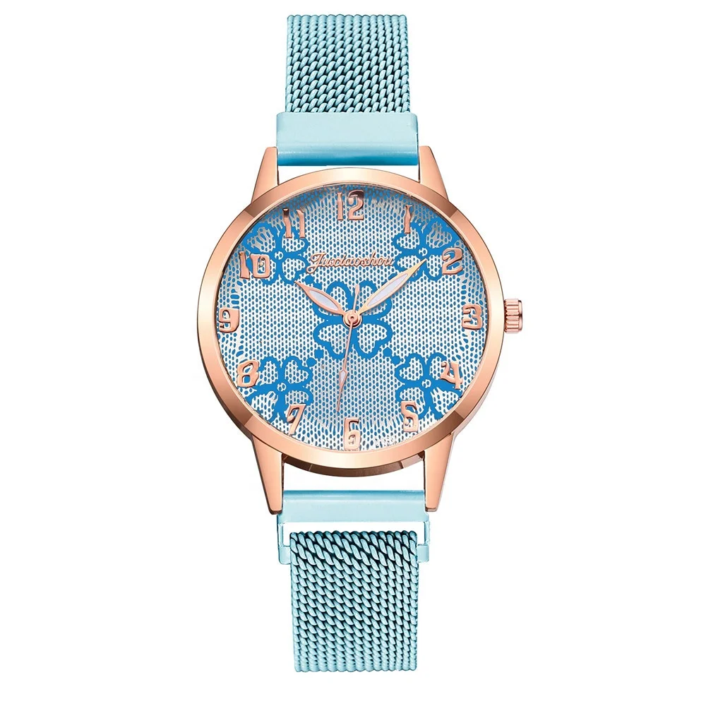 

Ready Stock TW820 Elegant Leaves Dial Lady Watch Quartz Milan Magnet Strap Creative Women Watch Set