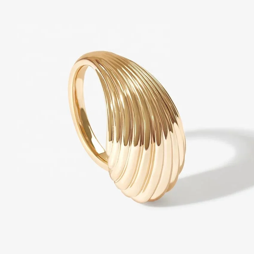 

LOZRUNVE 925 Sterling Silver Gold Vermeil Minimalist Chunky Dome Shell Cool Ring