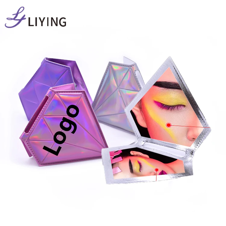 

Crazy hot selling holographic private label vanity mirror diamond shape cosmetic mirror pocket