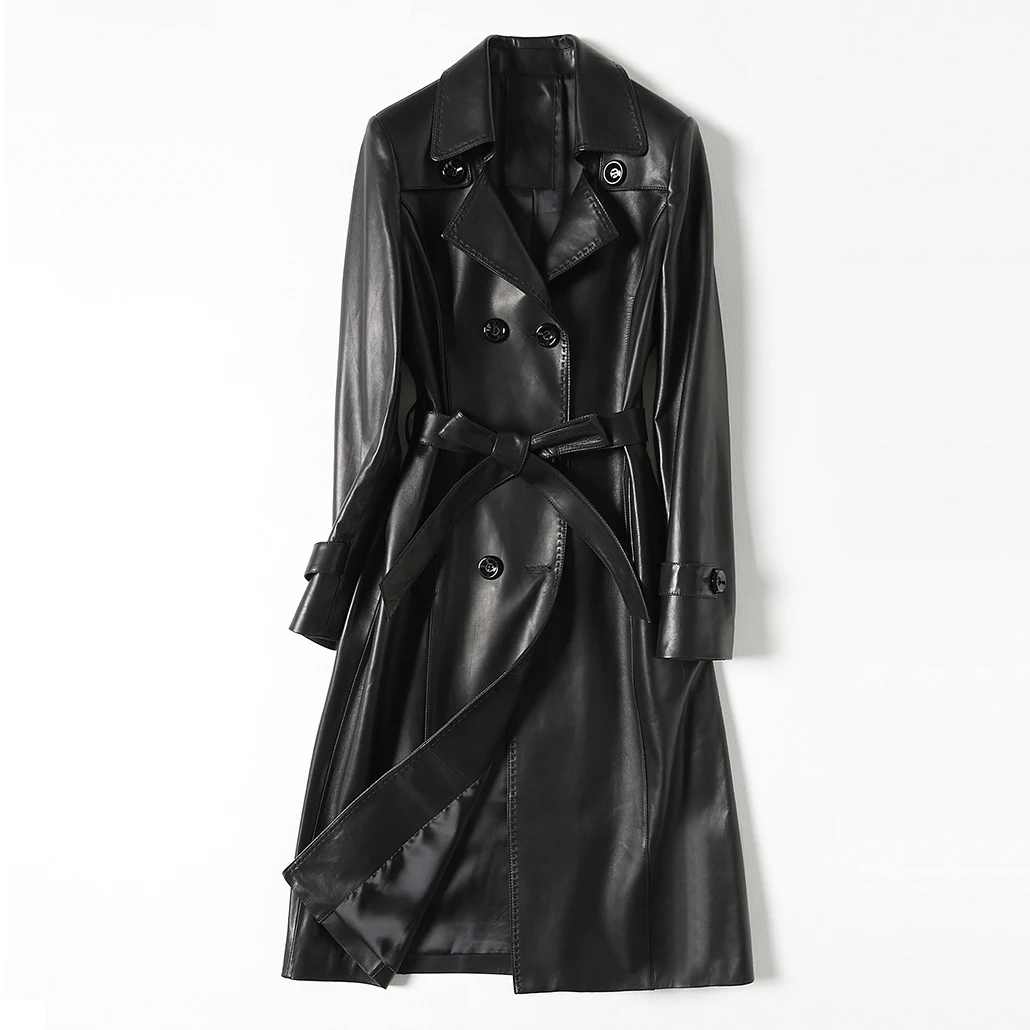 

Women's Leather Trench Coat Long Leather Jacket
