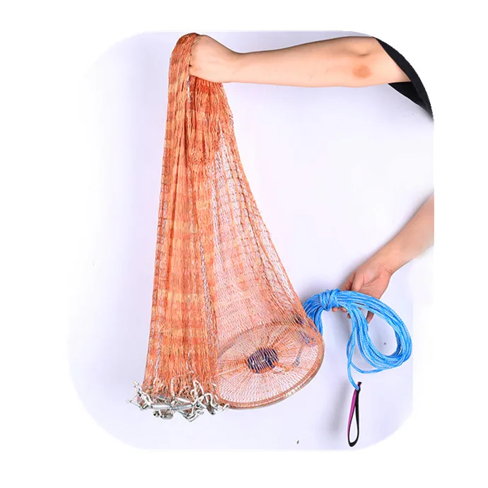 

American style fishing nets hand throw Aluminum ring fish cast net, Brown