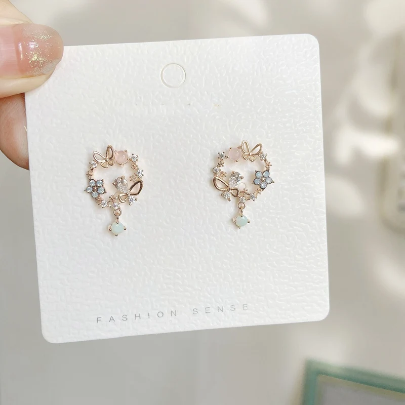 

New Korean Micro Pave Zircon Butterfly Flower Circle Drop Earrings For Women Dliecate Zircon Jewelry