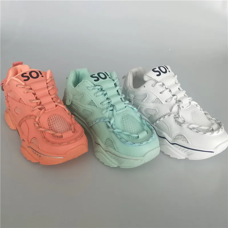 

best selling high quality big size wear-resisting outsole chunky shoes ladies sport casual shoes women fashion sneakers, Green,white,orange