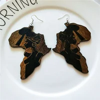 

Wholesale fashion engraved africa map shape wood stud earrings for women