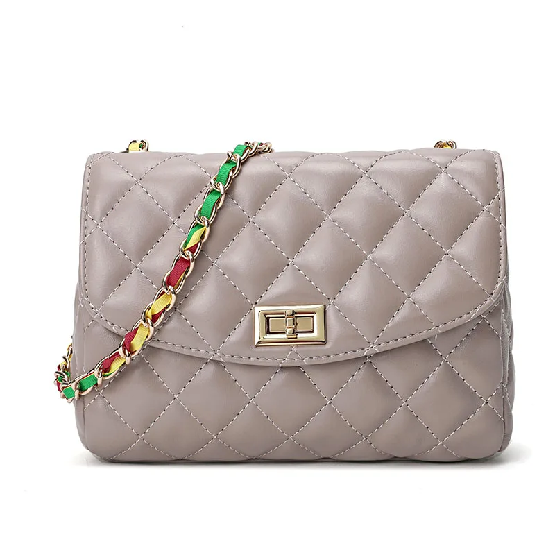 

Hot selling wholesale multifunction lambskin grid leather wallet color chain phone bag case for ladies, Various colors