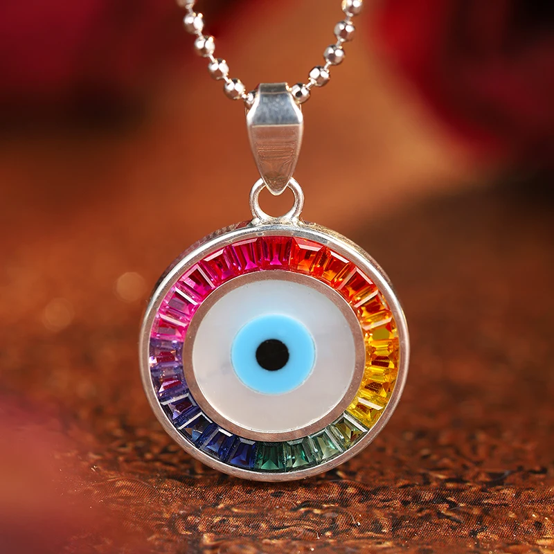 

Messi Gems Trendy design the eye of angle rainbow color 925 sterling silver lab grown gemstones pendant necklace