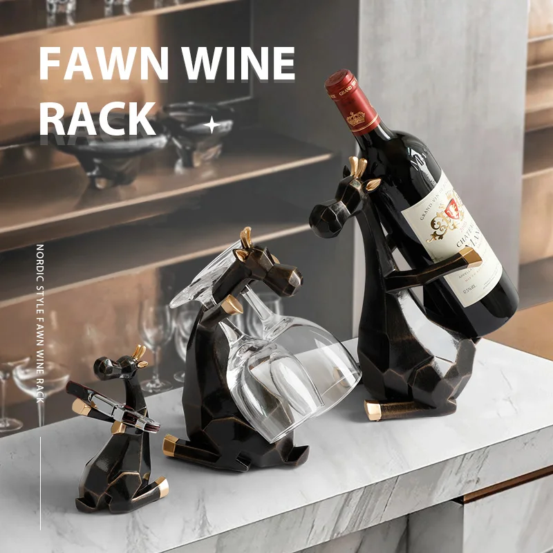 

Wholesale set of 3 deer wine rack glass bottle rack animals theme deer shape resin wine corks holder, As show or according to customer requirements
