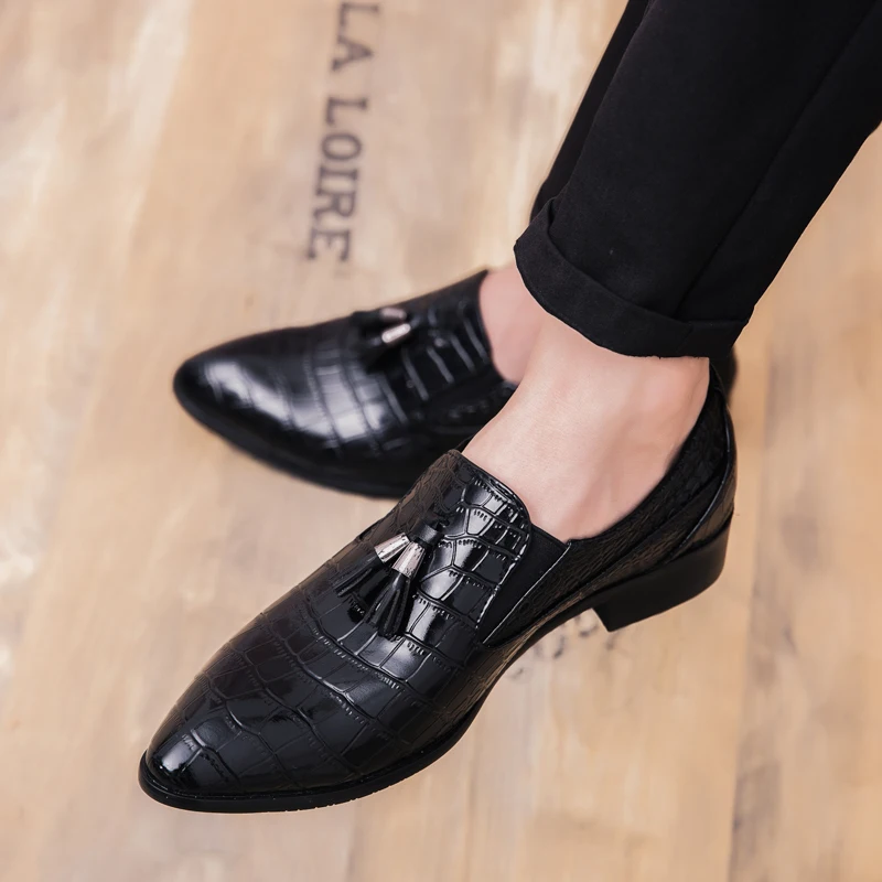 

2695 newest men's tassels pointed toe slip on leather dress shoes