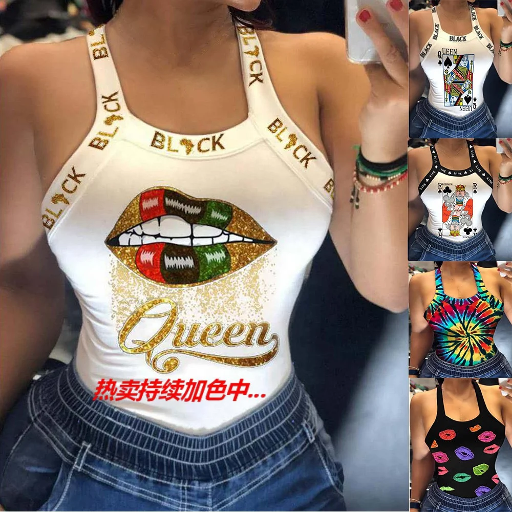 

2021 New arrivals Hot style sexy halter print T-shirt with bowknot tank top camisole women's tank tops, As picture