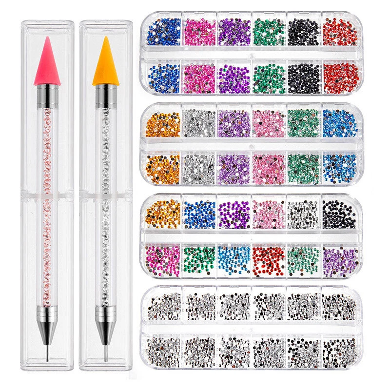 

Nail Art Rhinestones Kit Nail Gems Ab Flatback Rhinestones Gems Stones with Storage Box/Wax Pencil/Tweezers for Nail Art Craft