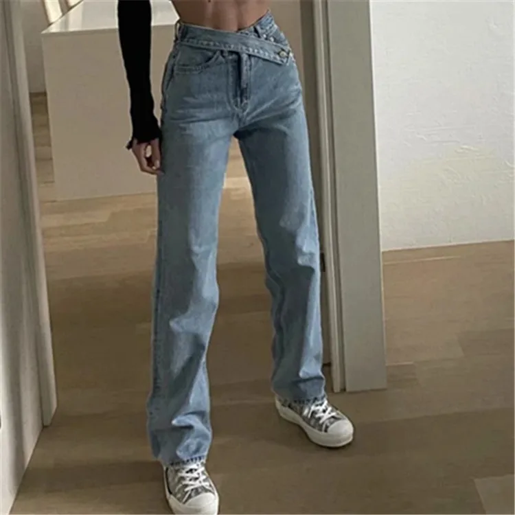 

Hot Selling Belt Comfort Denim Bottoms 2021 Hot Selling High Pants Girls Fashion Hip Pop Power Trendy Mujers, Blue