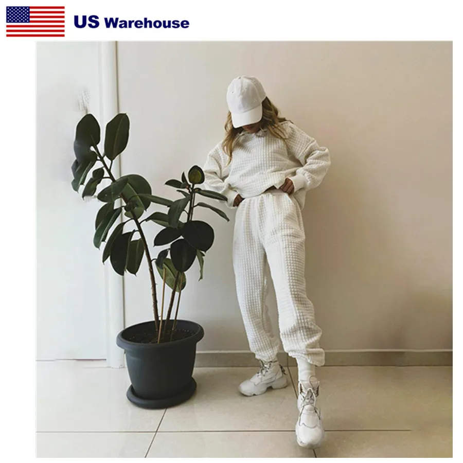 

Polyester Cotton autumn winter Two Piece Set Women Casual Pullovers Hoodies and Sweatpants Suits Fall White Ladies Leisure Sets, 6 color