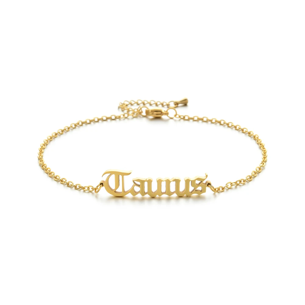 

Hot Sales Gold Color Plating 12 Zodiac Signs Horoscope Jewelry Link Chain Bracelets for Women Girls, Picture