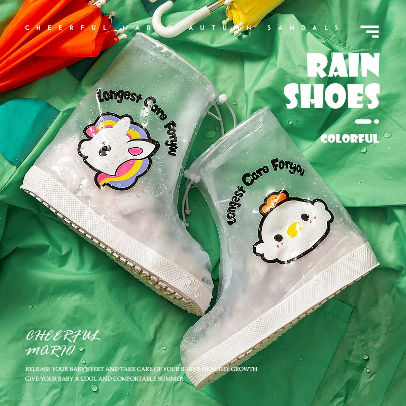 

Rainboots Kids Cartoon Print Pvc Cute Solid Anti-Slippery Waterproof Toddler Girl Rain Boots New Ankle Boots for Boy Bright 2022