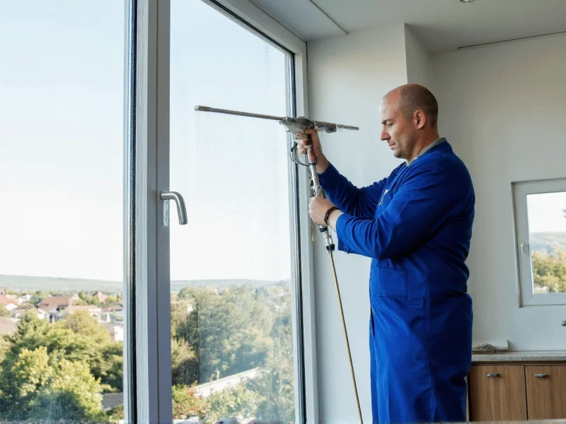Professional window cleaning technique demonstration